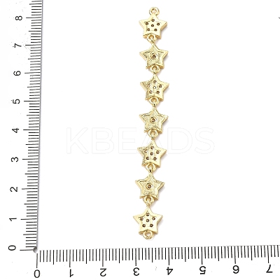 Brass Micro Pave Clear Cubic Zirconia 7 Star Links Connector Charms KK-H539-16G-1