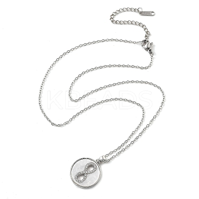 Flat Round with Number 8 Shell & Cubic Zirconia Pendant Necklaces LS-NJEW-D288-04P-1
