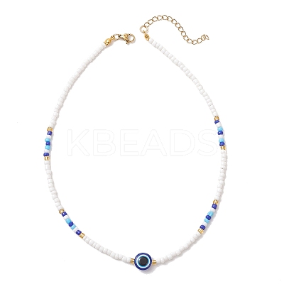 Resin Evil Eye & Glass Seed Beaded Necklaces for Women NJEW-MZ00152-02-1