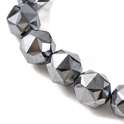 Faceted Star Cut Round Terahertz Stone Beaded Stretch Bracelets for Women Men BJEW-H590-04C-04-1