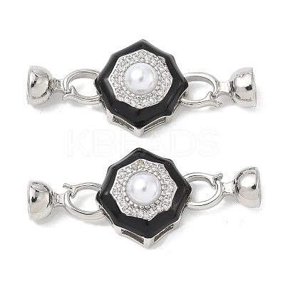 Flower Brass Micro Pave Clear Cubic Zirconia Fold Over Clasps KK-U059-43P-1