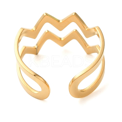 Double Layer Wave 304 Stainless Steel Open Cuff Rings for Women LS-RJEW-N048-08G-1