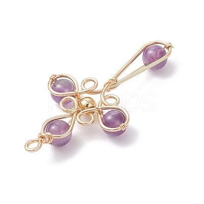 4Pcs 4 Styles Natural Amethyst Pendants PALLOY-TA00326-01-1