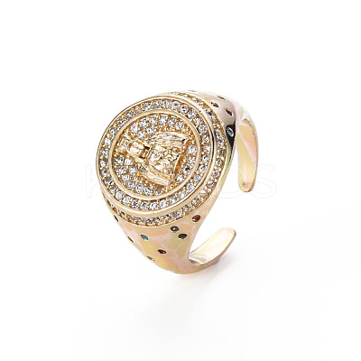 Colorful Cubic Zirconia Flat Round with Guanyin Wide Band Cuff Ring RJEW-N035-080-NF-1