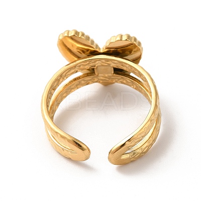 Ion Plating(IP) 304 Stainless Steel Heart Open Cuff Rings for Women RJEW-H136-02G-1