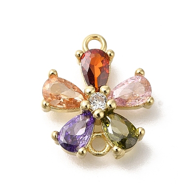 Brass Pave Glass Flower Connector Charms KK-M295-17G-03-1