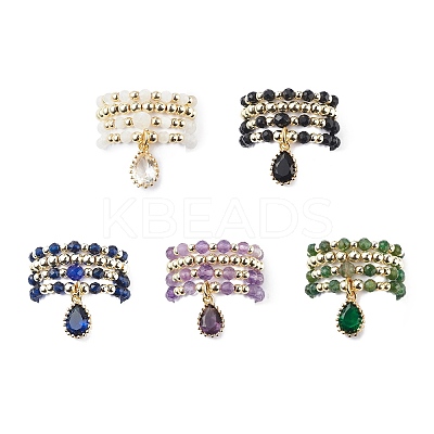 20Pcs 20 Style Natural & Synthetic Mixed Gemstone & Brass Beaded Stretch Rings Set RJEW-JR00540-1