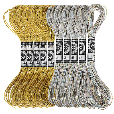 10 Skeins 2 Colors 12-Ply Metallic Polyester Embroidery Floss OCOR-CY0002-06-1