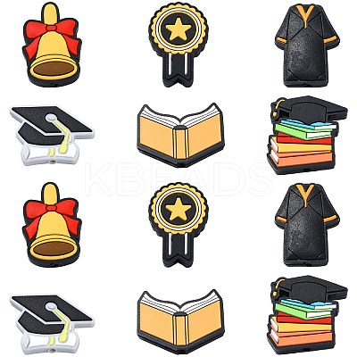 12Pcs 6 Styles Graduation Season Theme Silicone Focal Beads SIL-CJ0001-46-1