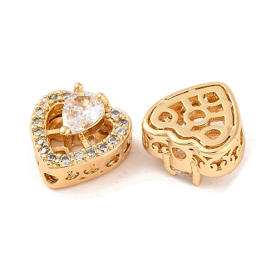 Brass Micro Pave Clear Cubic Zirconia Beads KK-S389-23G-1