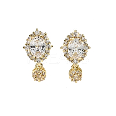 Oval Brass Micro Pave Clear Cubic Zirconia Stud Earring Findings LS-KK-C107-07G-1