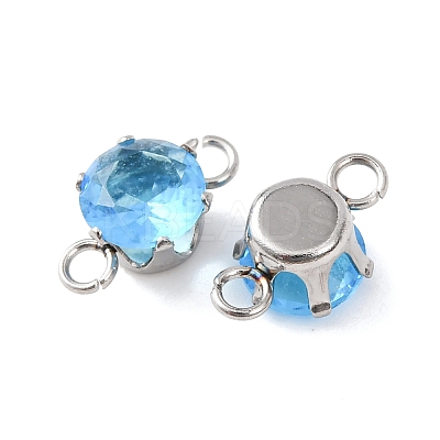 304 Stainless Steel Micro Pave Cubic Zirconia Connector Charms STAS-H240-50P-10-1