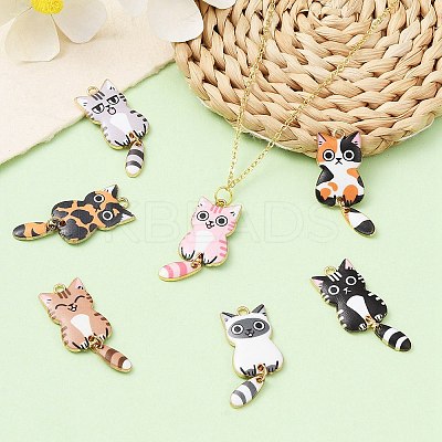 7Pcs 7 Style Light Gold Rack Plating Alloy Enamel Pendants ENAM-YW0003-64-1