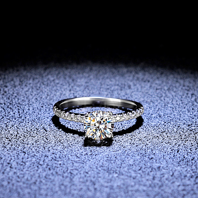 Rhodium Plated 925 Sterling Silver Pave 6.5x3.9mm Moissanite Finger Rings WG6D295-30-1