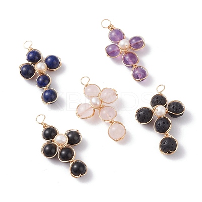 Natural Mixed Gemstone Pendants PALLOY-JF01168-1