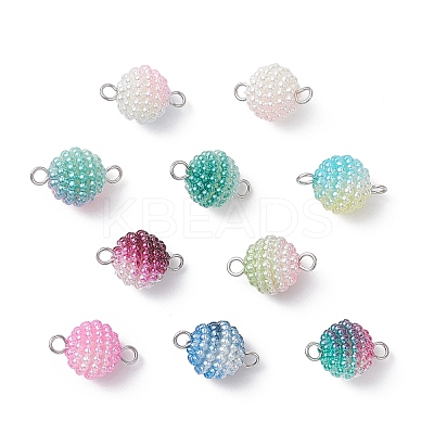 Imitation Pearl Acrylic Round Berry Connector Charms PALLOY-JF04422-01-1