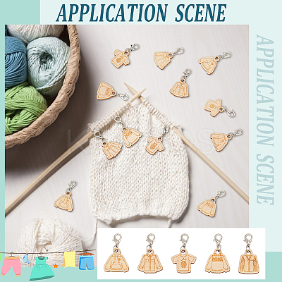 Wood Clothes Pendant Locking Stitch Markers HJEW-NB00123-1