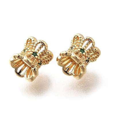 Brass Micro Pave Green Cubic Zirconia Beads KK-M318-24G-01-1