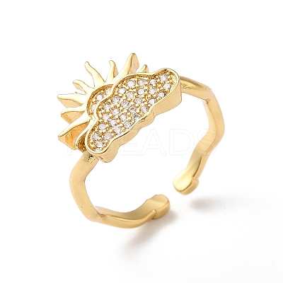 Cloud with Sun Brass Micro Pave Cubic Zirconia Cuff Rings RJEW-P088-01G-1