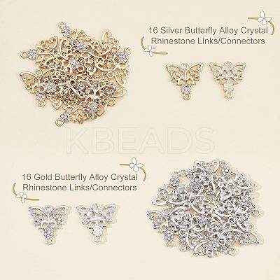 32Pcs 2 Colors Alloy Crystal Rhinestone Links/Connectors ALRI-FH0001-03-1