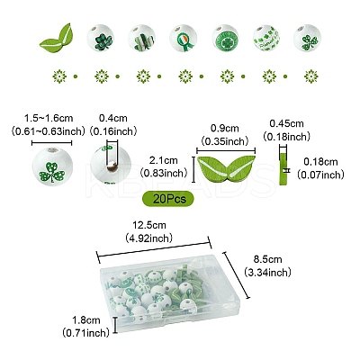 40Pcs 4 Styles Saint Patrick's Day Theme Spray Painted Natural Wood Beads WOOD-FS0001-13-1