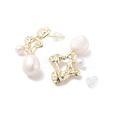 Natural Pearl Dangle Stud Earrings EJEW-P256-58G-1