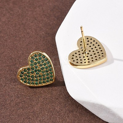 Heart Brass Micro Pave Cubic Zirconia Stud Earrings EJEW-H178-01G-03-1