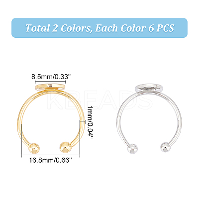 12Pcs 2 Colors Brass Open Cuff Ring Findings KK-UN0001-28-1