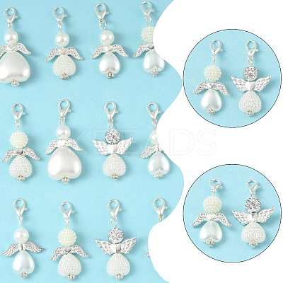 14Pcs 7 Styles ABS Plastic Imitation Pearl & Alloy Pendant Decorations HJEW-FS00042-01-1