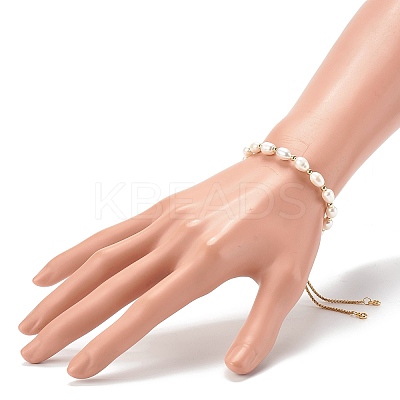 Rice Natural Pearl Slide Bracelets BJEW-JB06260-02-1