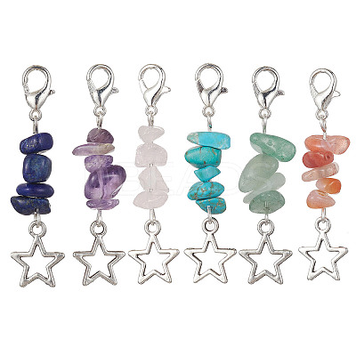 Natural & Synthetic Gemstone Chip Pendant Decoration HJEW-TA00084-1