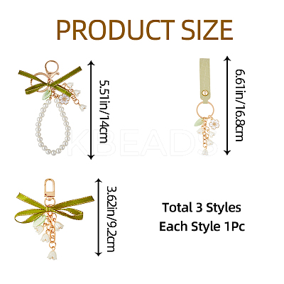 3Pcs 3 Style Alloy Enamel Sakura Pendant Keychain HJEW-CP0001-13-1