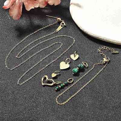 Synthetic Malachite Heart Pendant & Necklaces & Bracelets Sets SJEW-Q002-07G-1