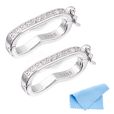 2Pcs Platinum Plated 925 Sterling Silver Rhinestone Twister Clasps STER-DC0001-78-1