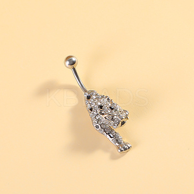 316L Surgical Stainless Steel Pave Cubic Zirconia Enamel Dangle Curved Barbell Belly Rings FS-WGB5546-09-1