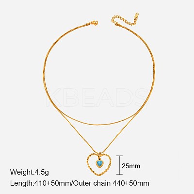 304 Stainless Steel with Synthetic Turquoise Double Layer Necklaces FS-WG7985A-21-1