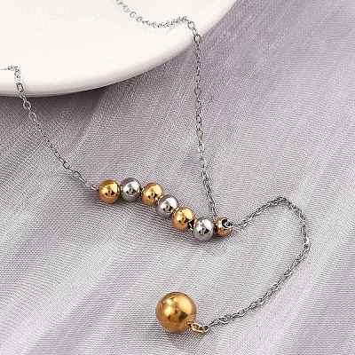 304 Stainless Steel Round Beaded Cable Chain Necklaces NJEW-D319-02A-GP-1