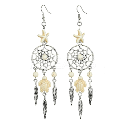 Web with Feather Alloy Chandelier Earrings EJEW-JE05464-02-1