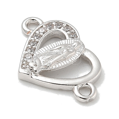 Rack Plating Brass Micro Pave Clear Cubic Zirconia Religion Heart Virgin Mary Connector Charms KK-L224-099P-02-1