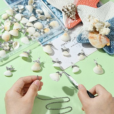 50Pcs 10 Styles Shell & Alloy Pendants PALLOY-CJ00044-1