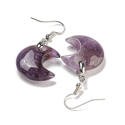 Rack Plating Moon Brass Dangle Earrings for Women EJEW-B064-02P-08-1