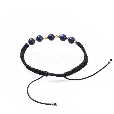 Adjustable Natural Lapis Lazuli(Dyed) Braided Bead Bracelets BJEW-JB04599-05-1