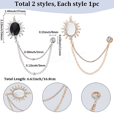 2Pcs 2 Colors Men British Style Zinc Alloy with Rhinestone Safety Pin JEWB-SP0001-04-1