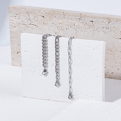 3Pcs 3 Styles Stainless Steel Chains Bracelets for Women BJEW-LP0001-21P-1