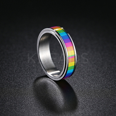Rainbow Color Pride Flag Enamel Rectangle Rotating Ring RABO-PW0001-038D-1