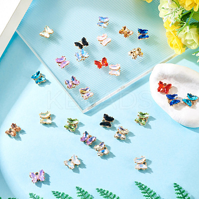 28pcs 14 colors Light Golden Alloy Glass Charms FIND-TA0005-94-1