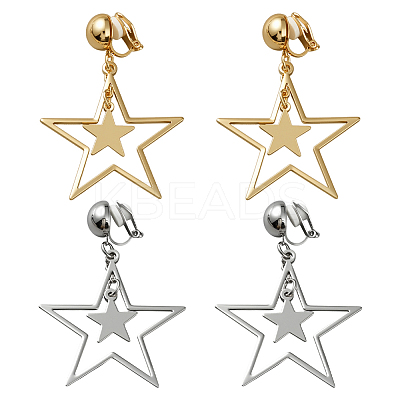 2 Pairs 2 Colors Brass Clip-on Earrings EJEW-HY0001-10B-1