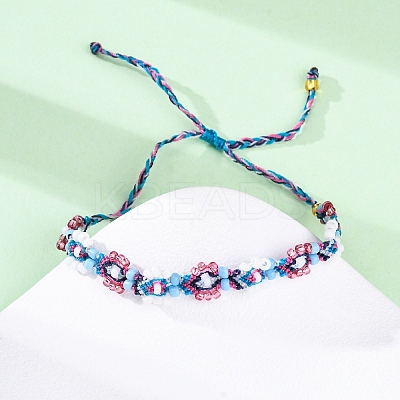 Flower Glass Seed Beaded Braided Bead Bracelets for Women Frineds BJEW-F493-10B-1