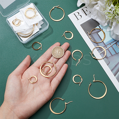 12 Pairs 6 Style 304 Stainless Steel Flat Hoop Earrings EJEW-UN0002-16-1