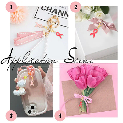 24Pcs 2 Colors October Breast Cancer Pink Awareness Ribbon Shape Alloy Enamel Pendant Decorations HJEW-YW00167-1